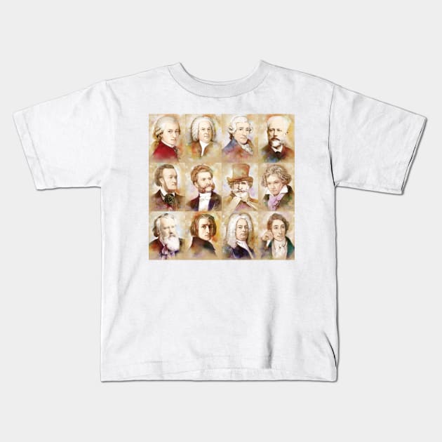 Composers: Mozart, Bach, Beethoven and more Kids T-Shirt by Bach4you